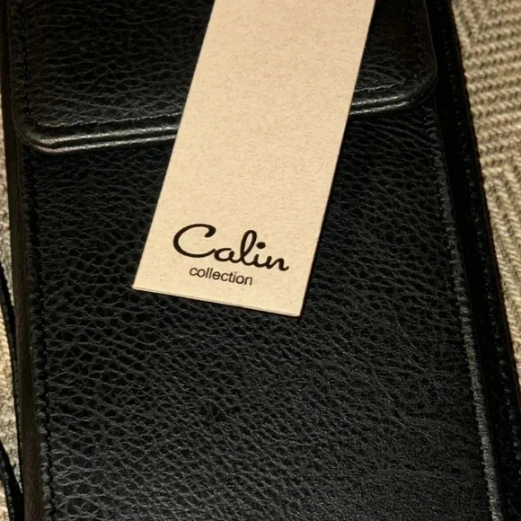 NWT Black Leather Cell iPhone Crossbody Cell Phone Bag Case Credit Card Slots - Picture 3 of 7